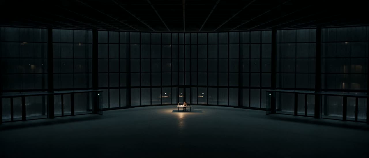 A safe-deposit vault floor, lit from a single case